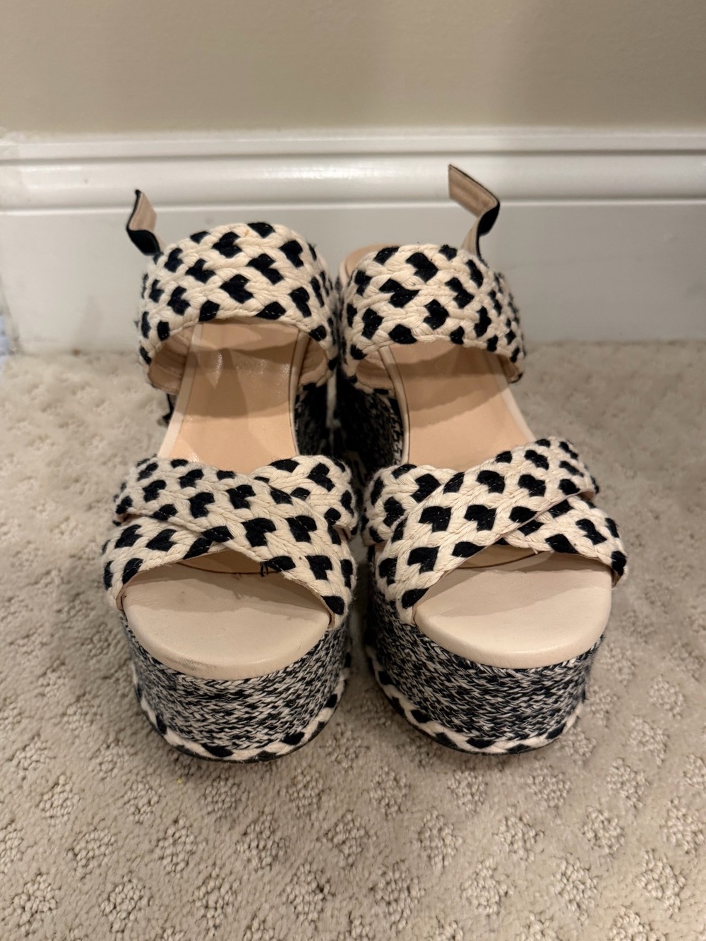 Free People Black and White Woven Platform Wedge Sandals